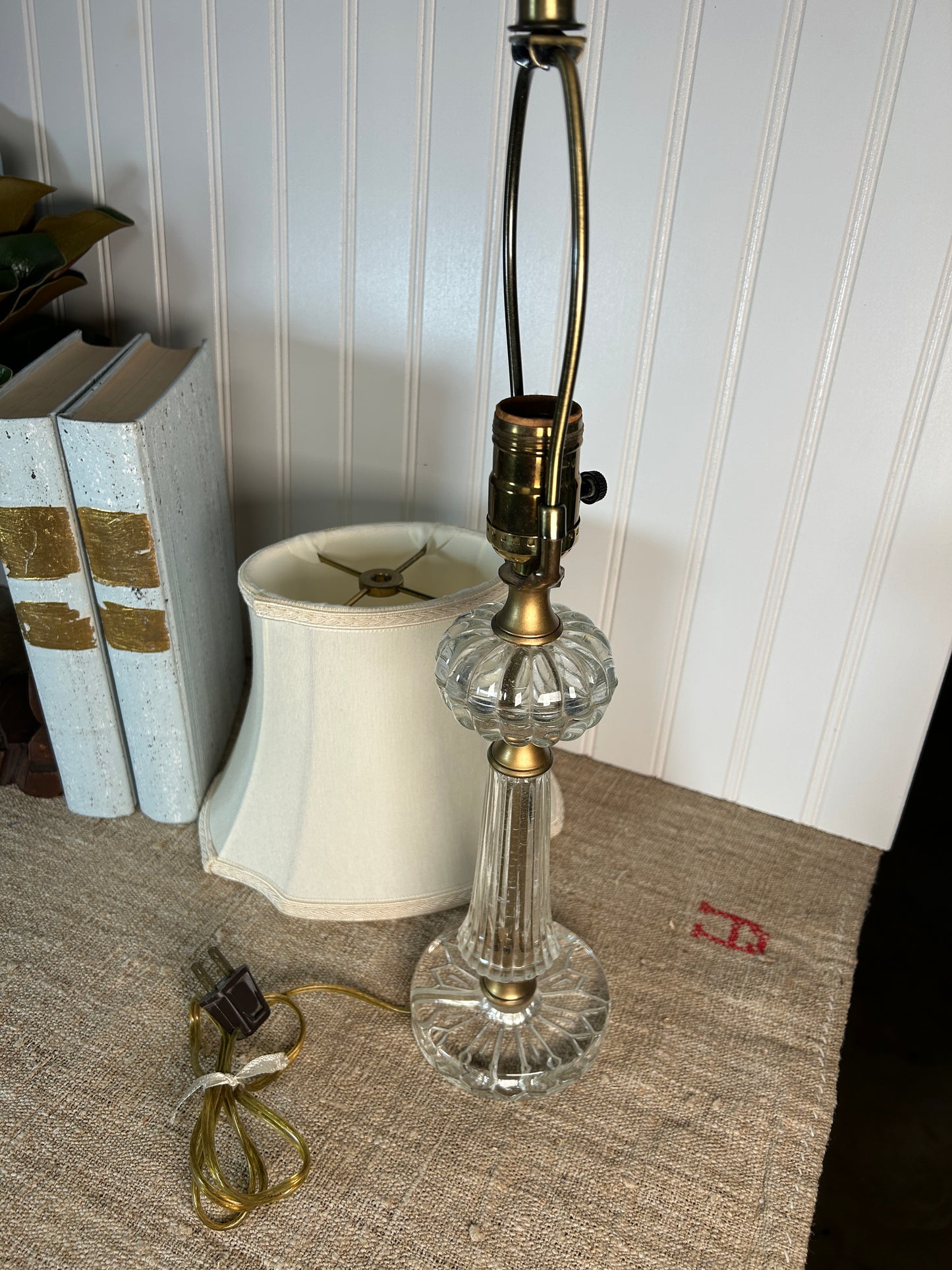 Vintage Glass and Gold Lamp with Shade