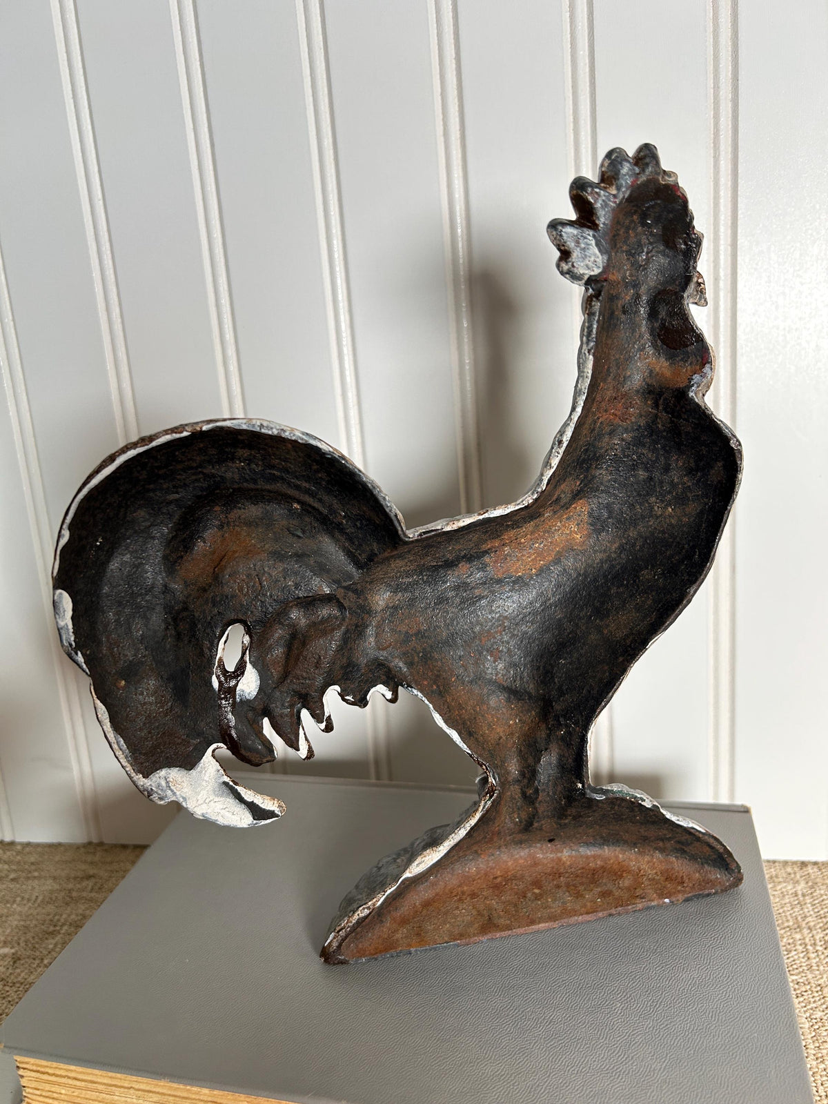 Cast Iron Rooster Door Stop: Farmhouse Decor (8.5" Tall)