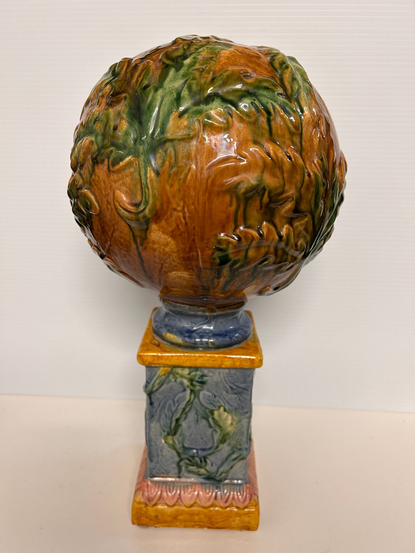 Majolica Pottery Pedestal Orb