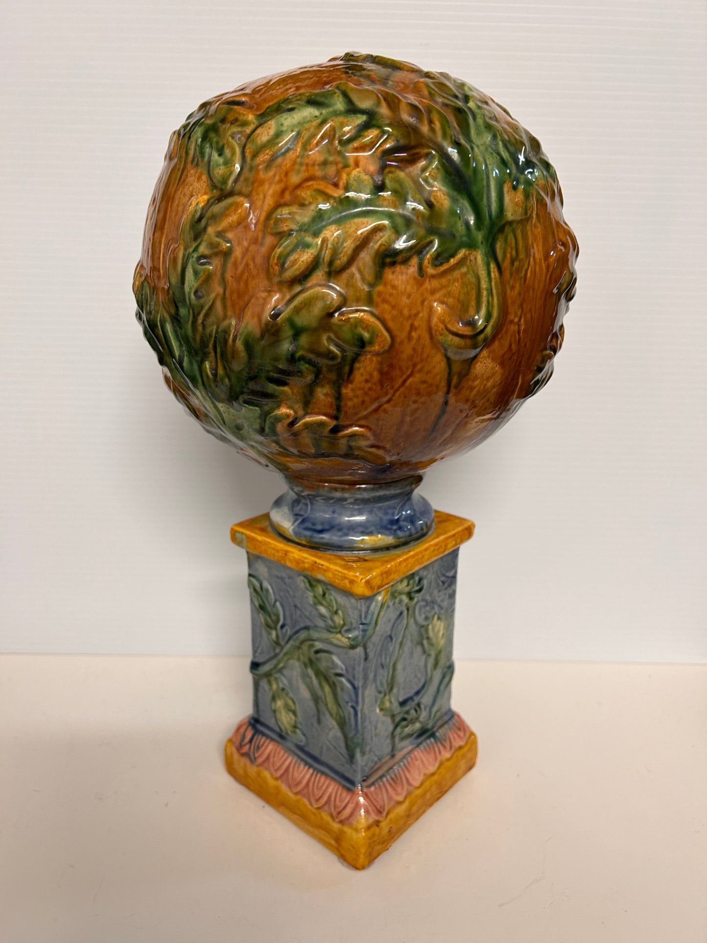 Majolica Pottery Pedestal Orb