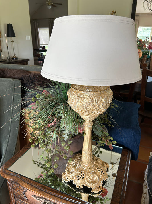 Matte Gold Ornate Lamp with Shade