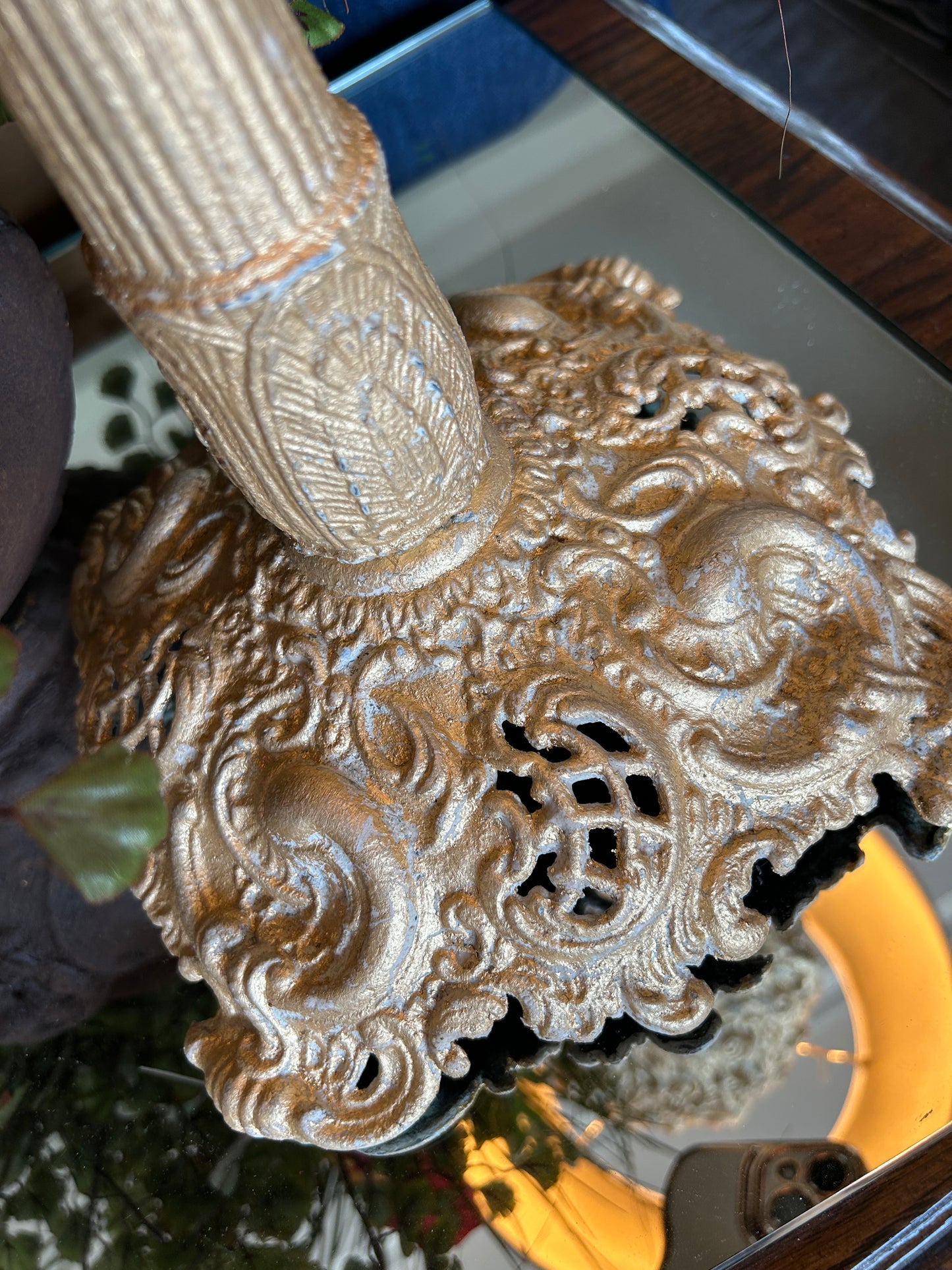 Matte Gold Ornate Lamp with Shade