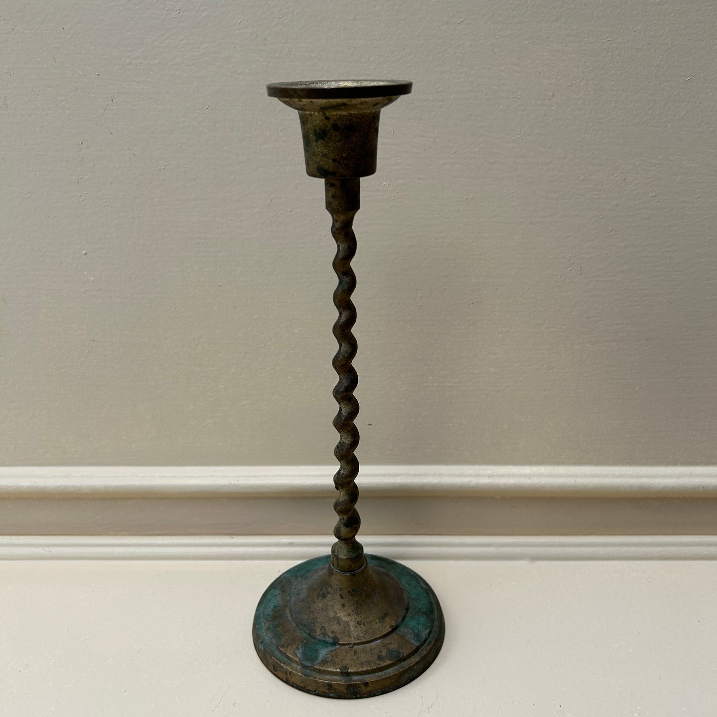 Brass Candlestick Lamp with Glass Bead Shade