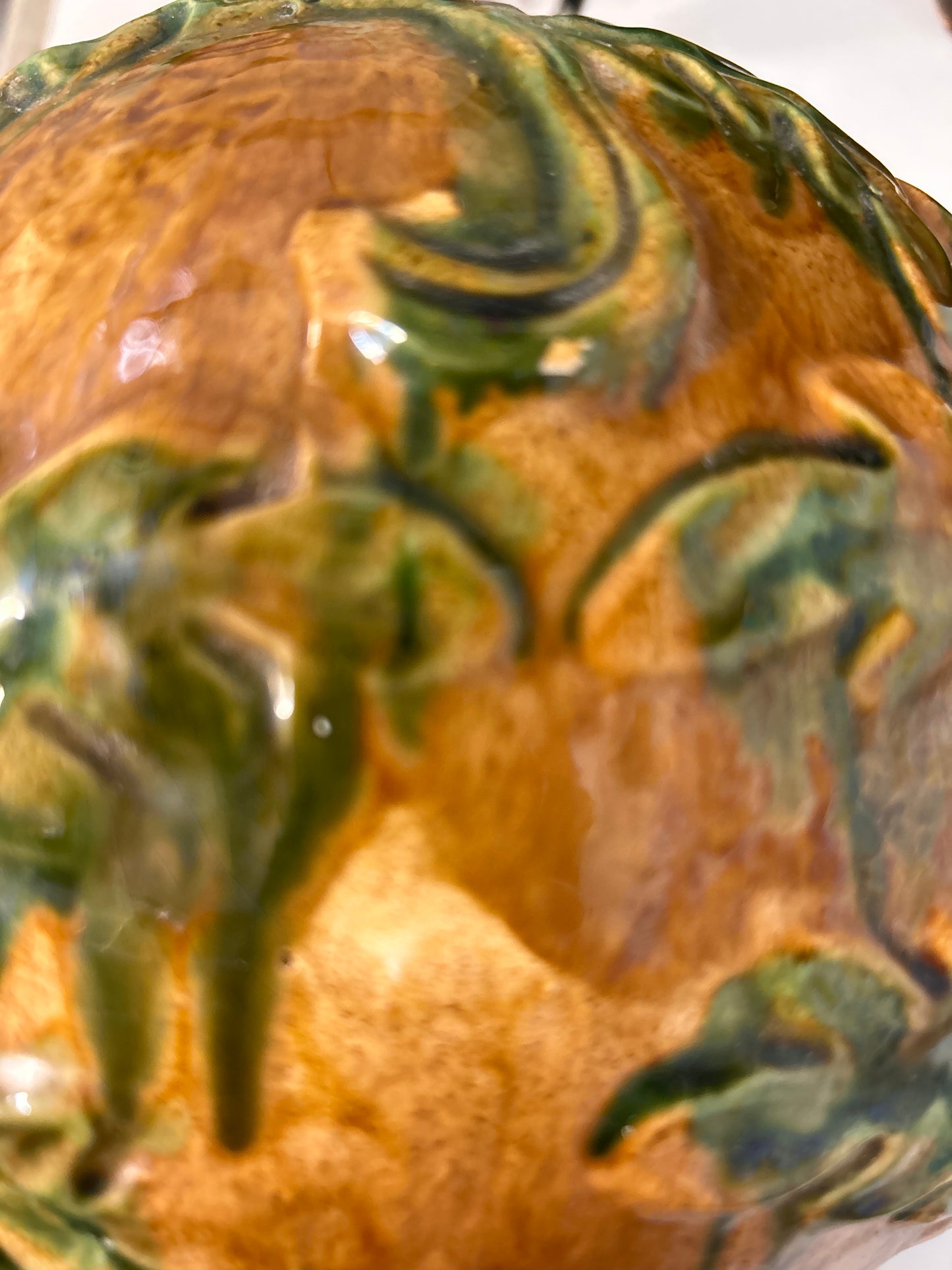 Majolica Pottery Pedestal Orb