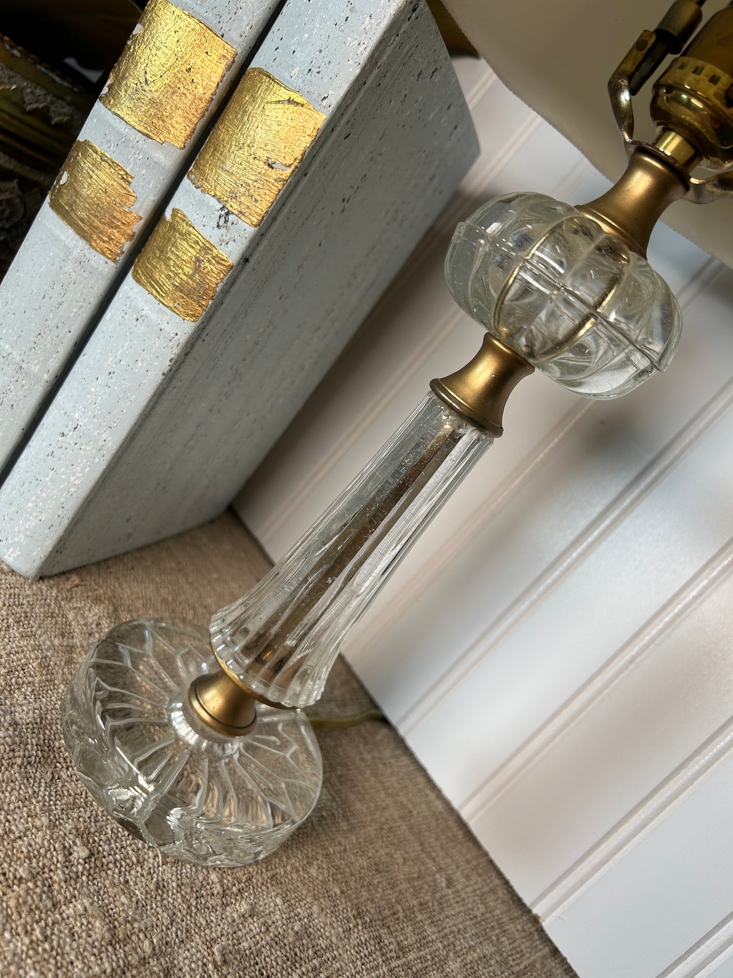 Vintage Glass and Gold Lamp with Shade