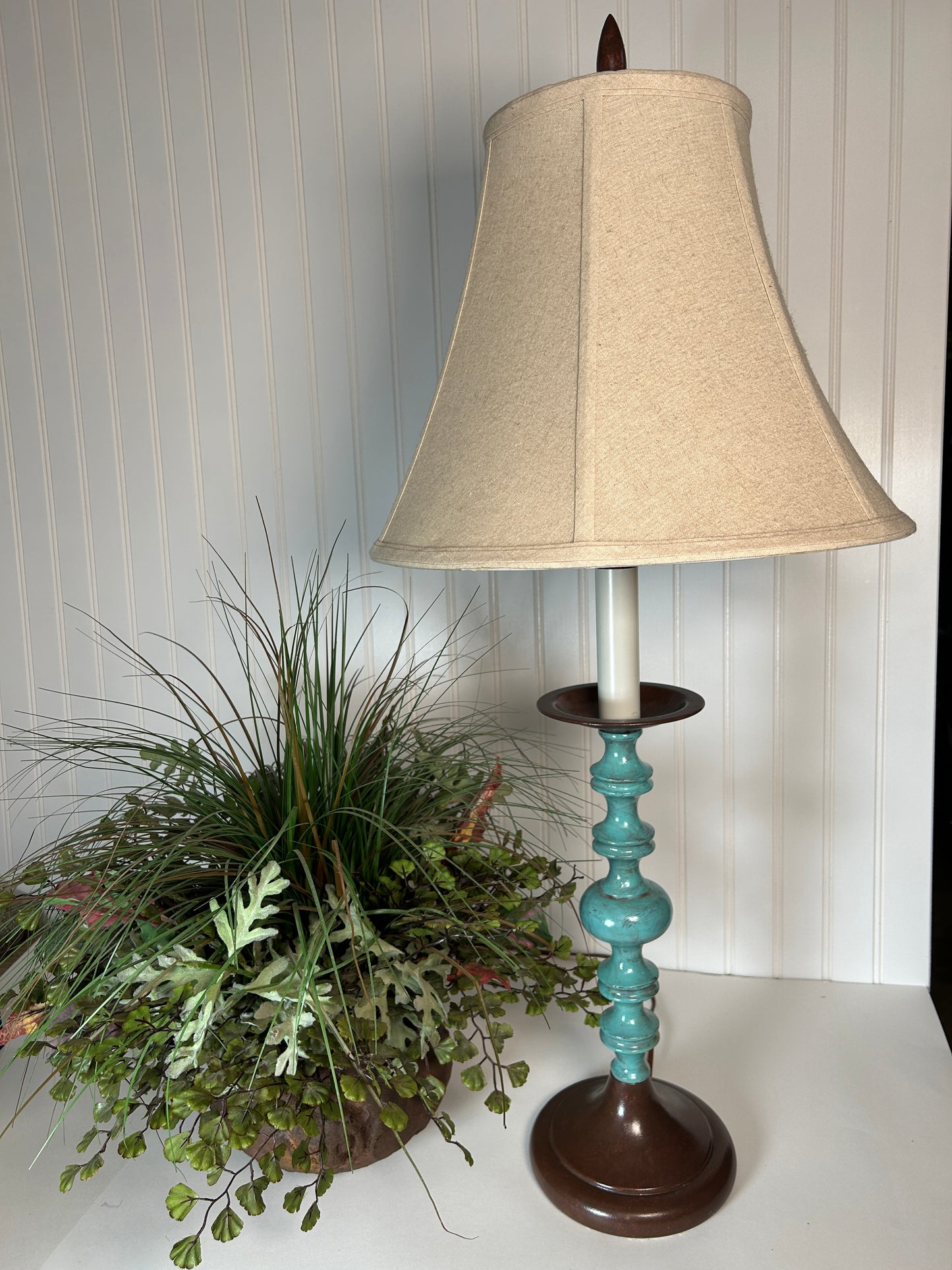 Vintage Turquoise Brown Table Lamp