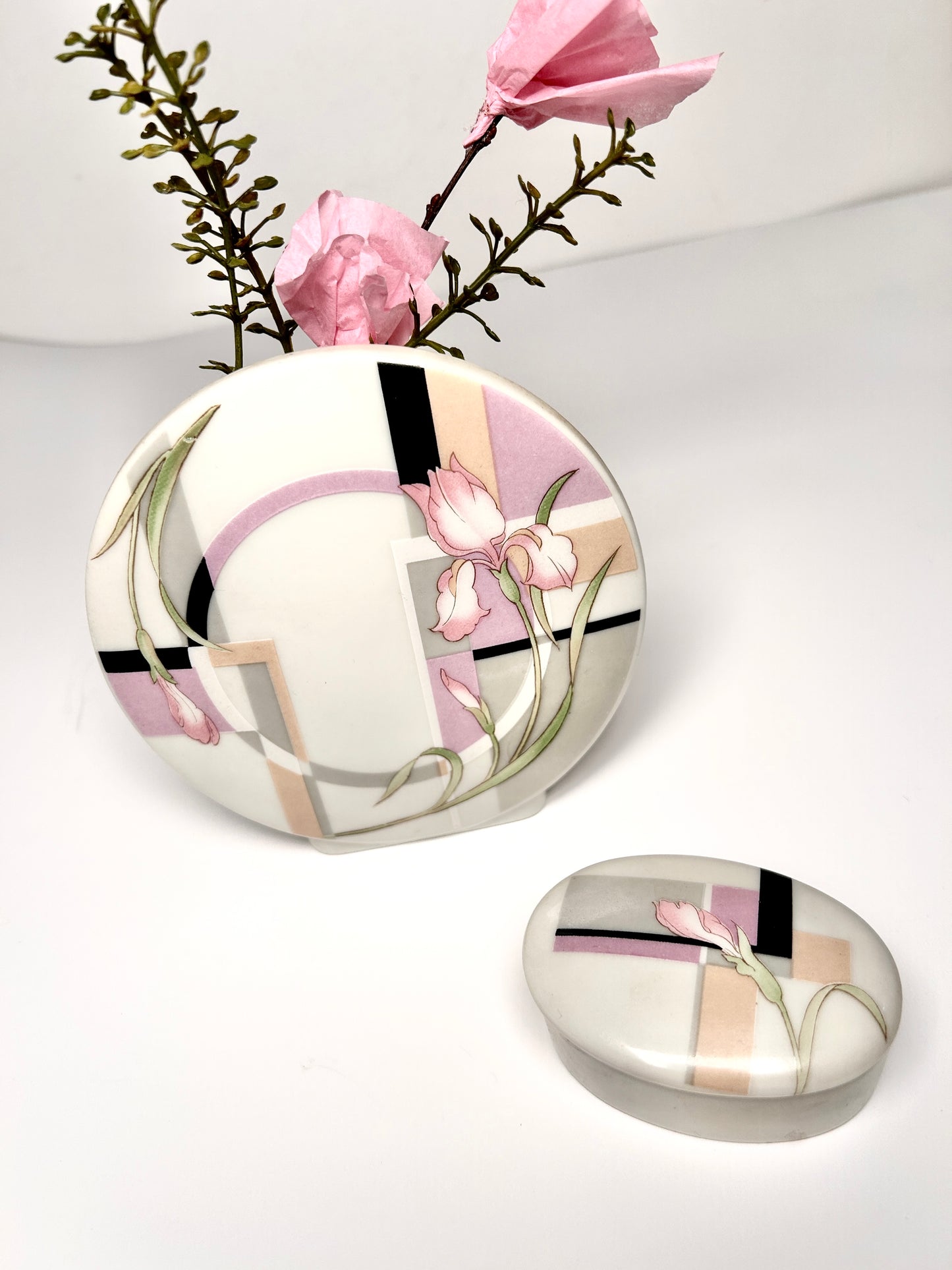Darling Russ Iris Mauve Vase and Trinket Box