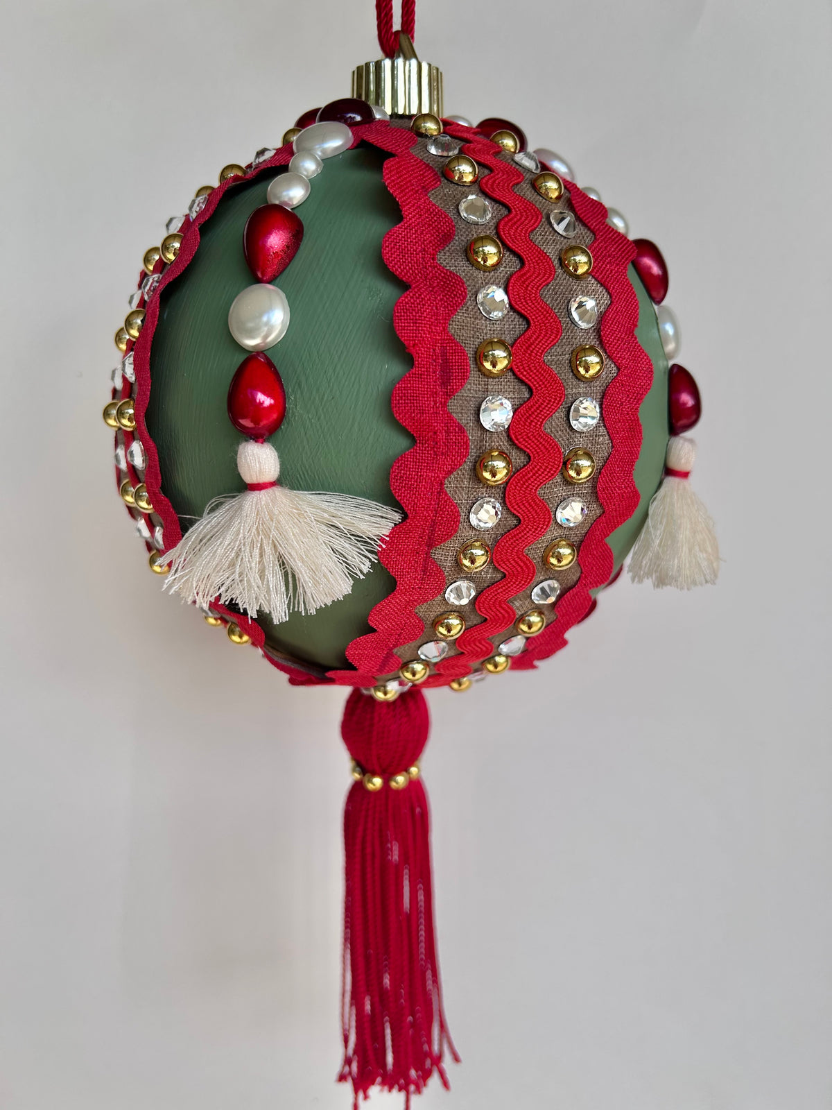 Reba Red Green Tassel One of a Kind Large Ornament