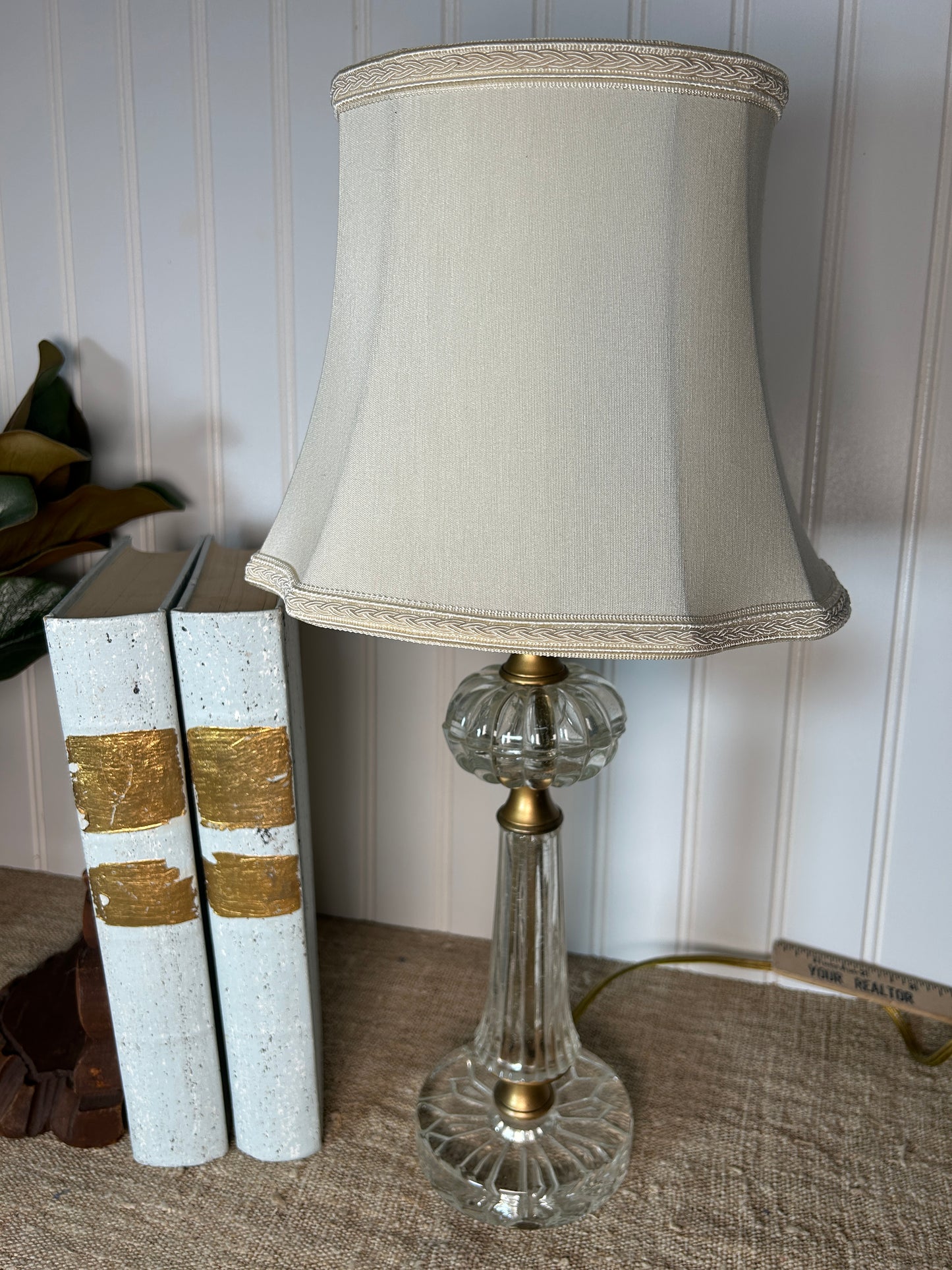 Vintage Glass and Gold Lamp with Shade