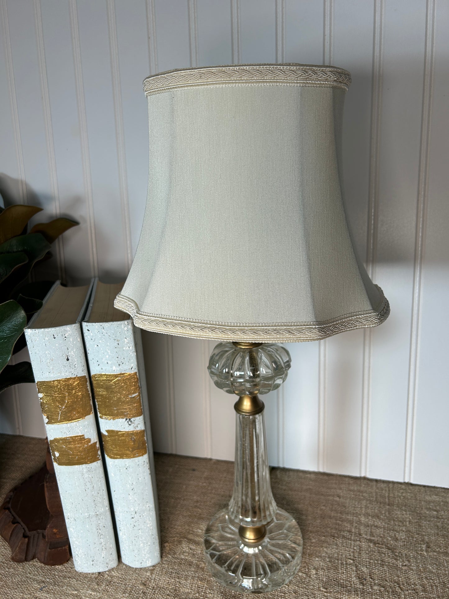 Vintage Glass and Gold Lamp with Shade