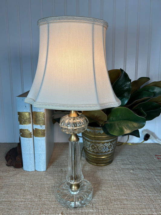 Vintage Glass and Gold Lamp with Shade