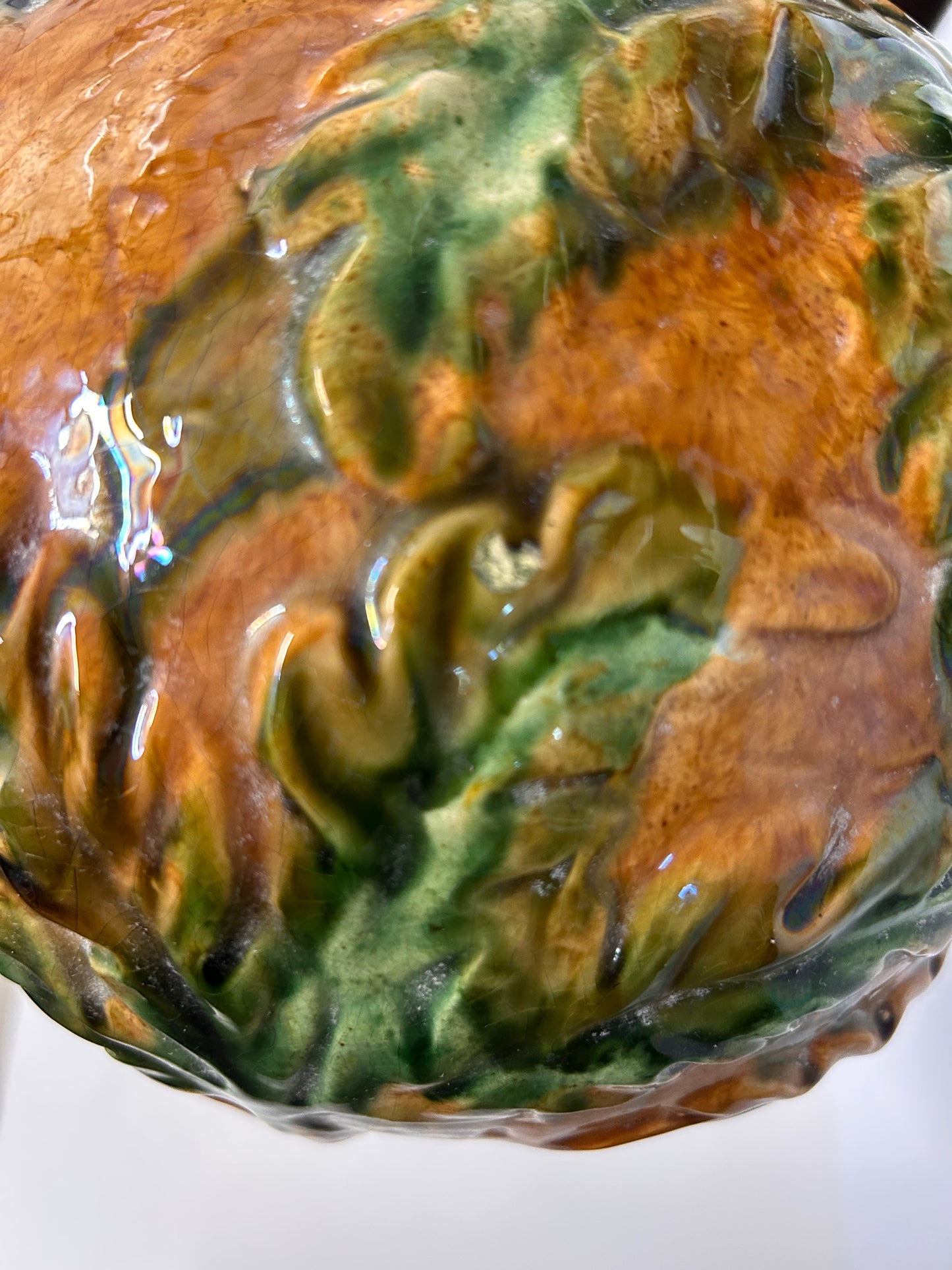 Majolica Pottery Pedestal Orb