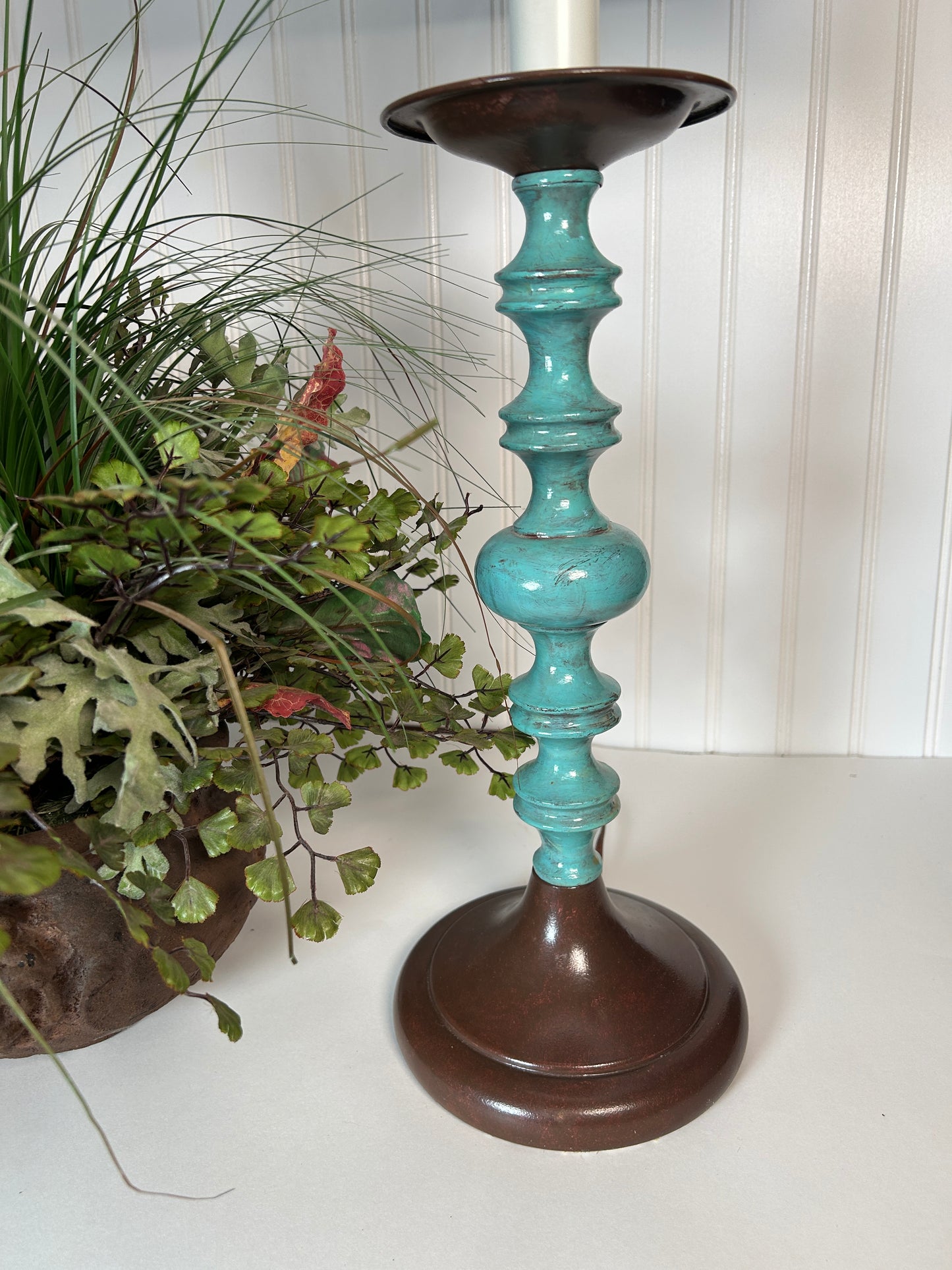 Vintage Turquoise Brown Table Lamp