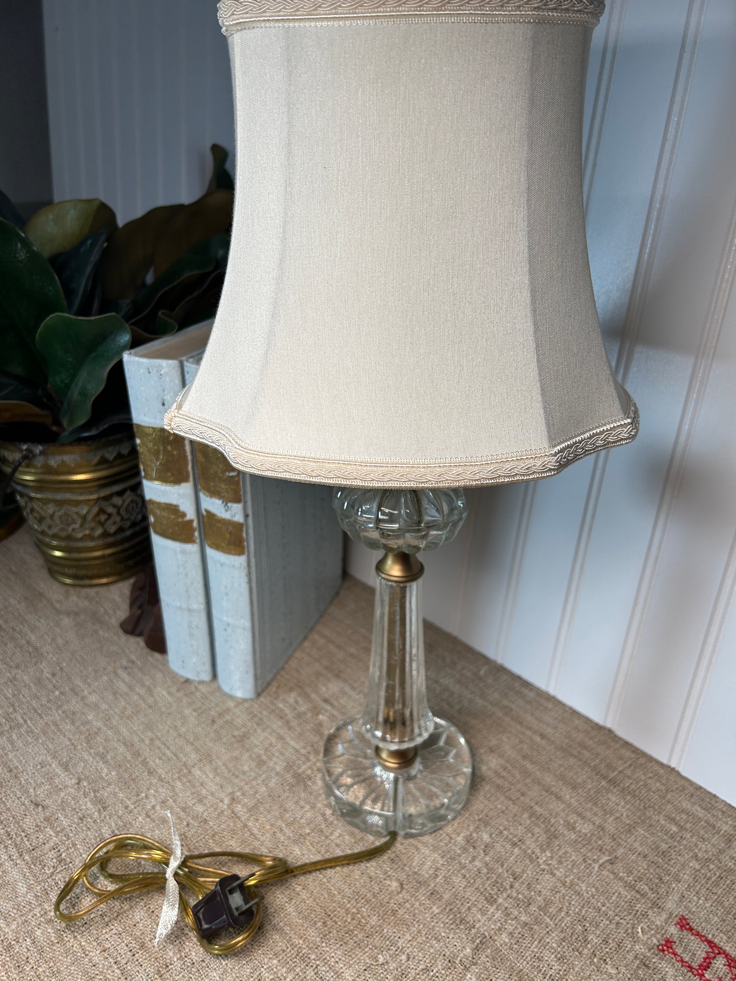 Vintage Glass and Gold Lamp with Shade