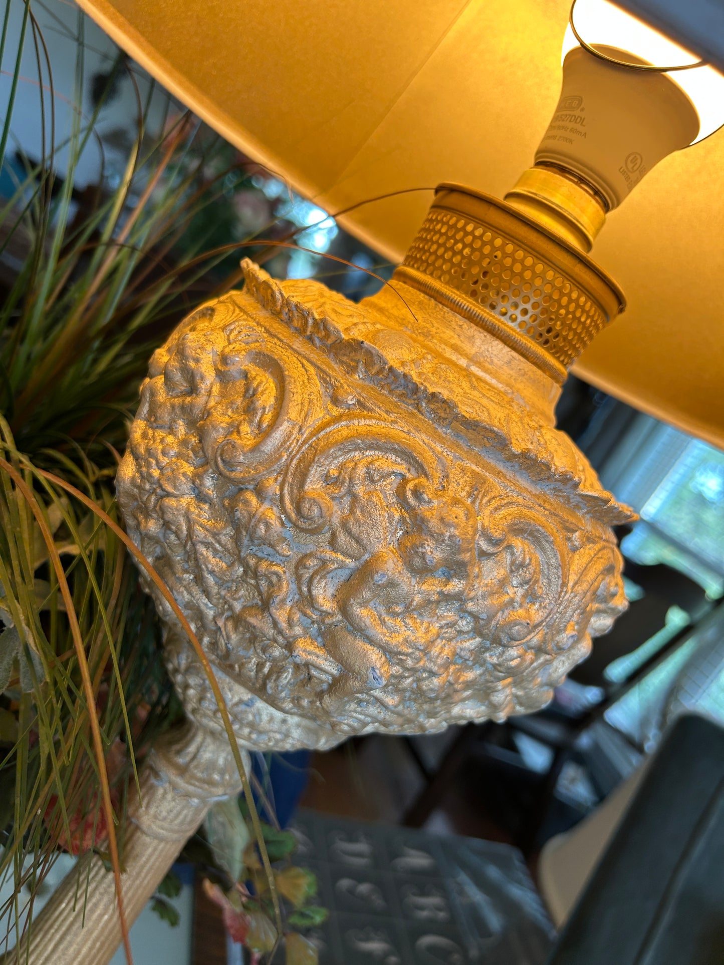 Matte Gold Ornate Lamp with Shade