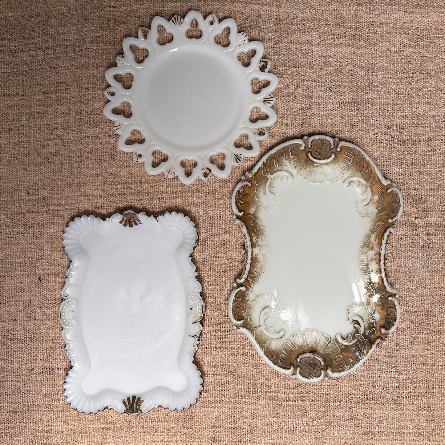 Set of 3 Milk Glass Trays Dishes