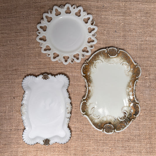 Set of 3 Milk Glass Trays Dishes