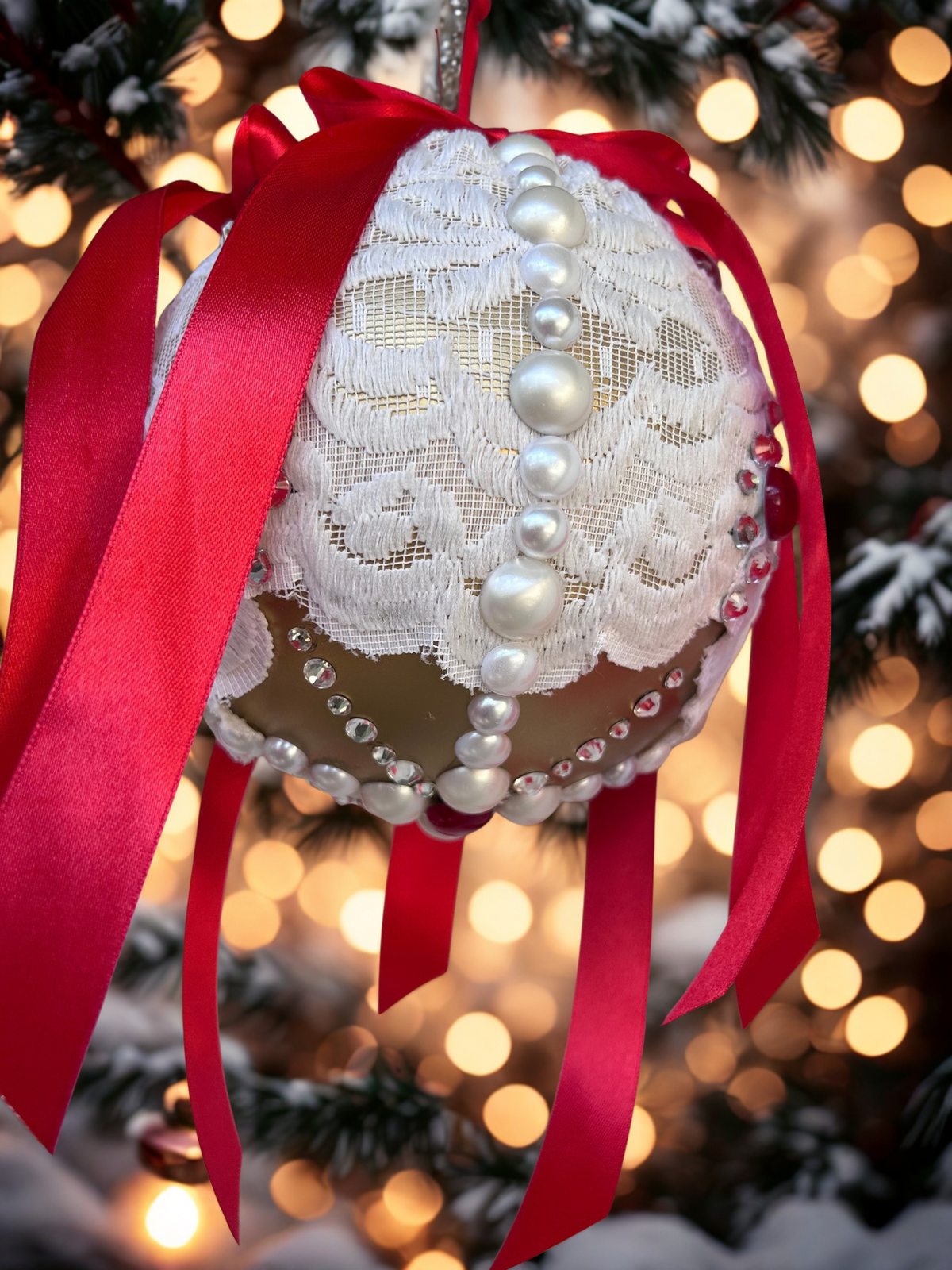 Petticoat Lace and Ribbon One of a Kind Large 6-inch Ornament