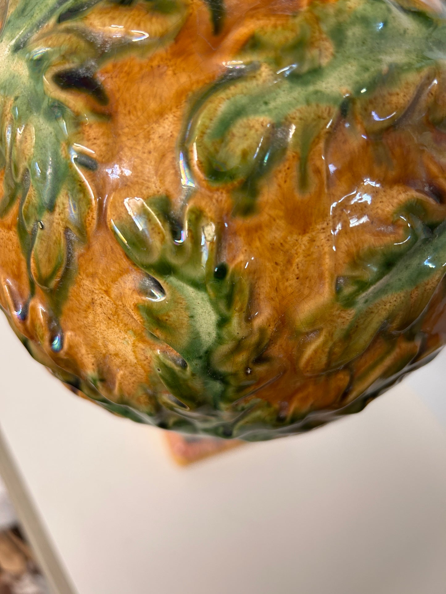 Majolica Pottery Pedestal Orb