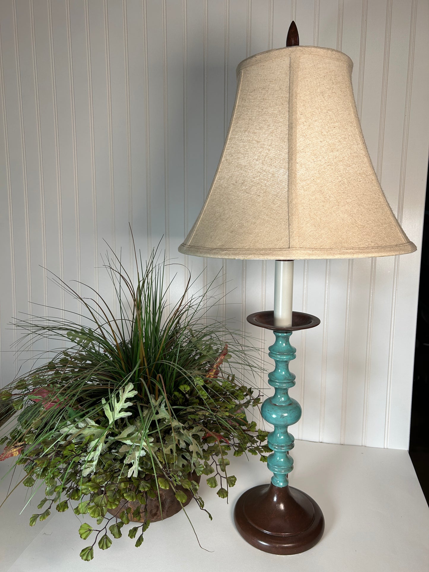 Vintage Turquoise Brown Table Lamp
