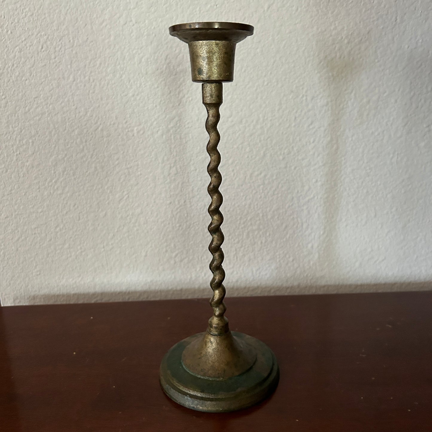 Brass Candlestick Lamp with Glass Bead Shade
