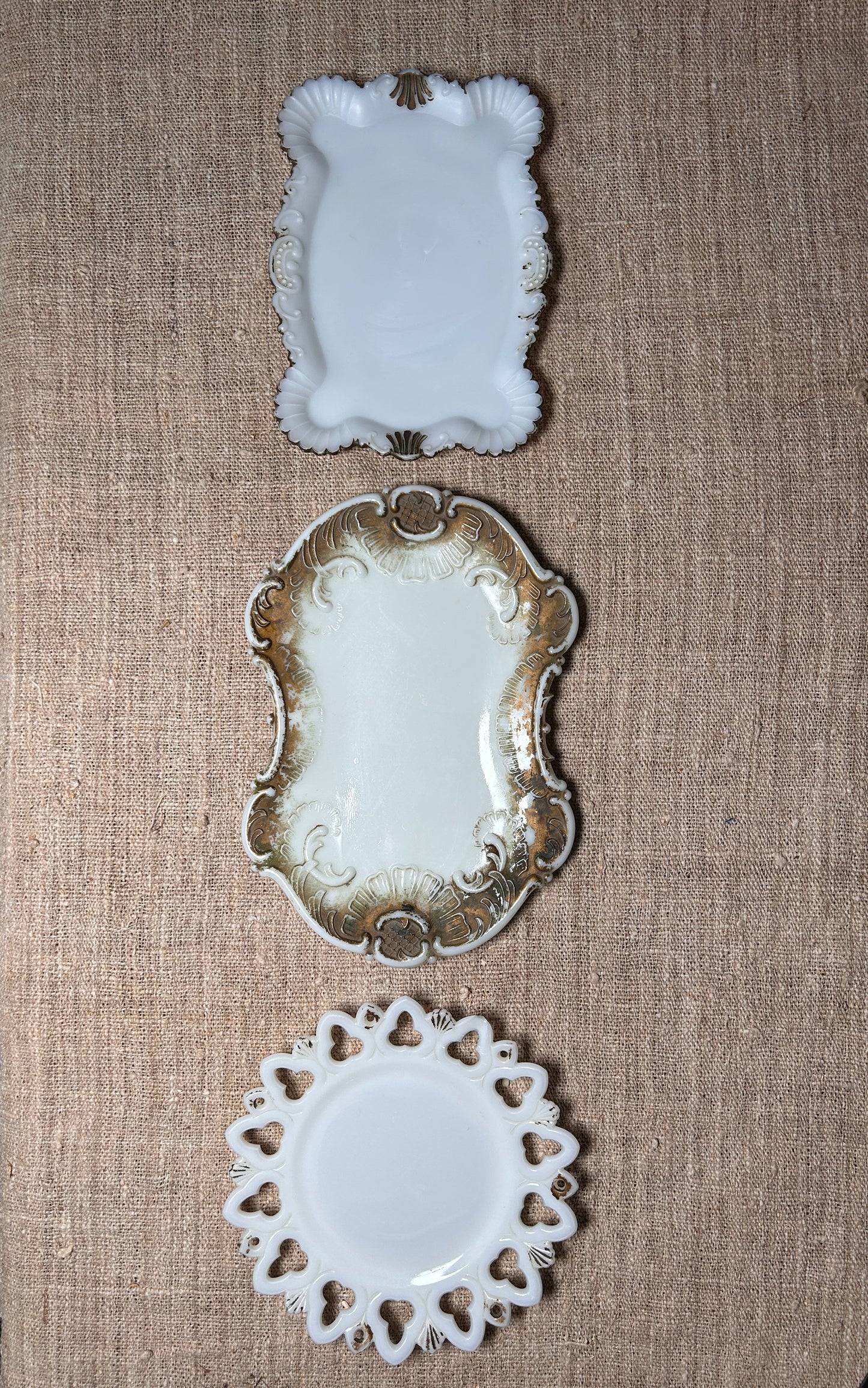 Set of 3 Milk Glass Trays Dishes