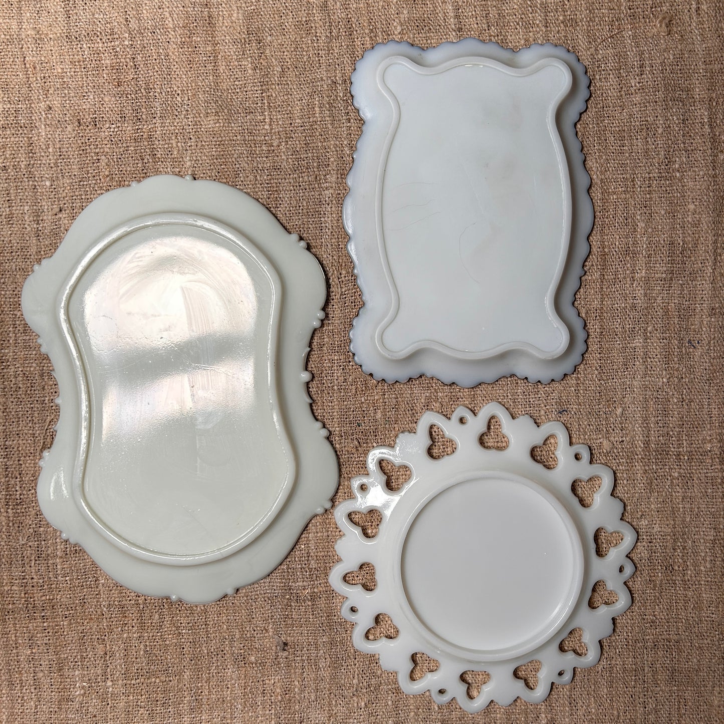 Set of 3 Milk Glass Trays Dishes