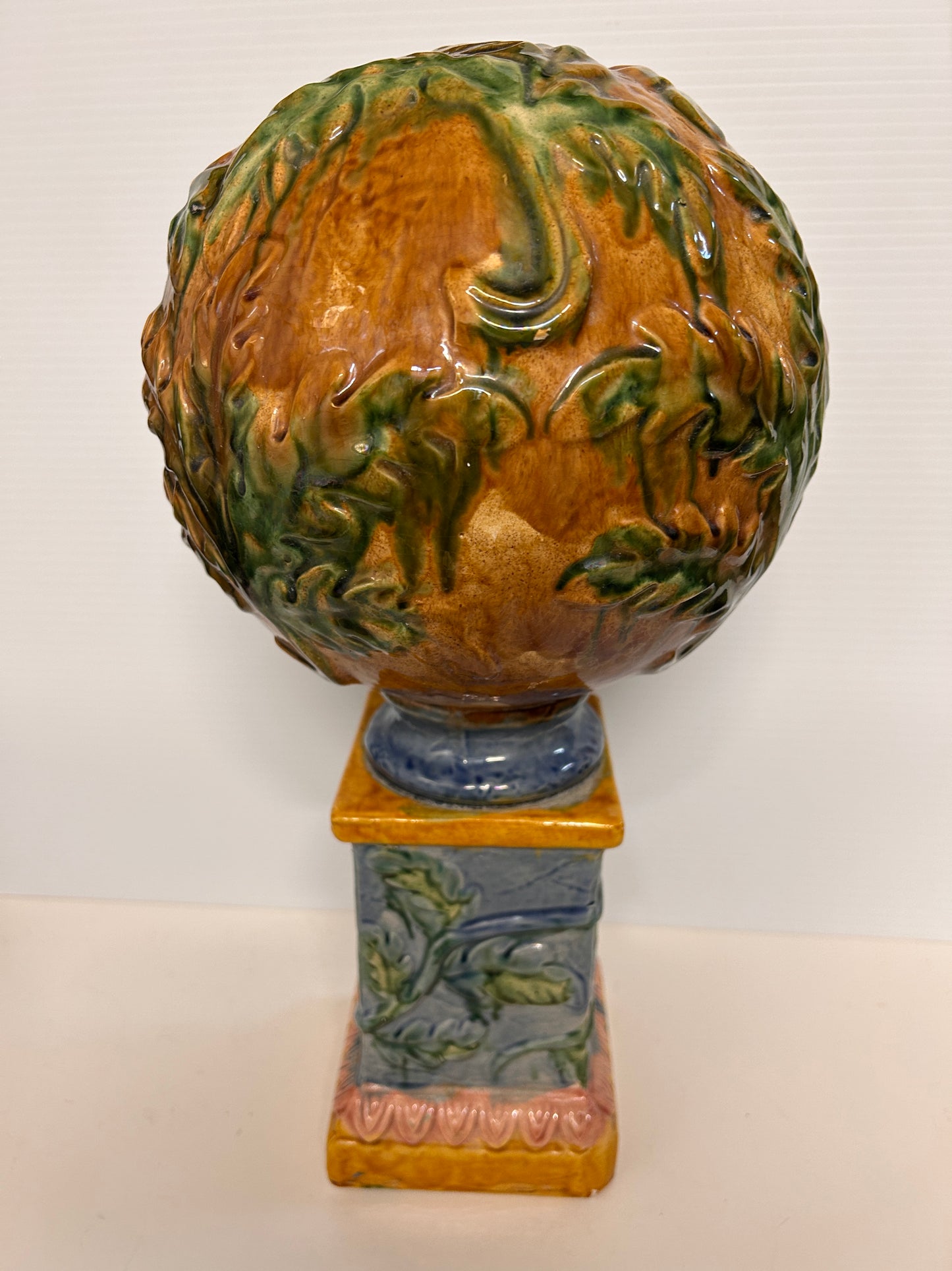 Majolica Pottery Pedestal Orb