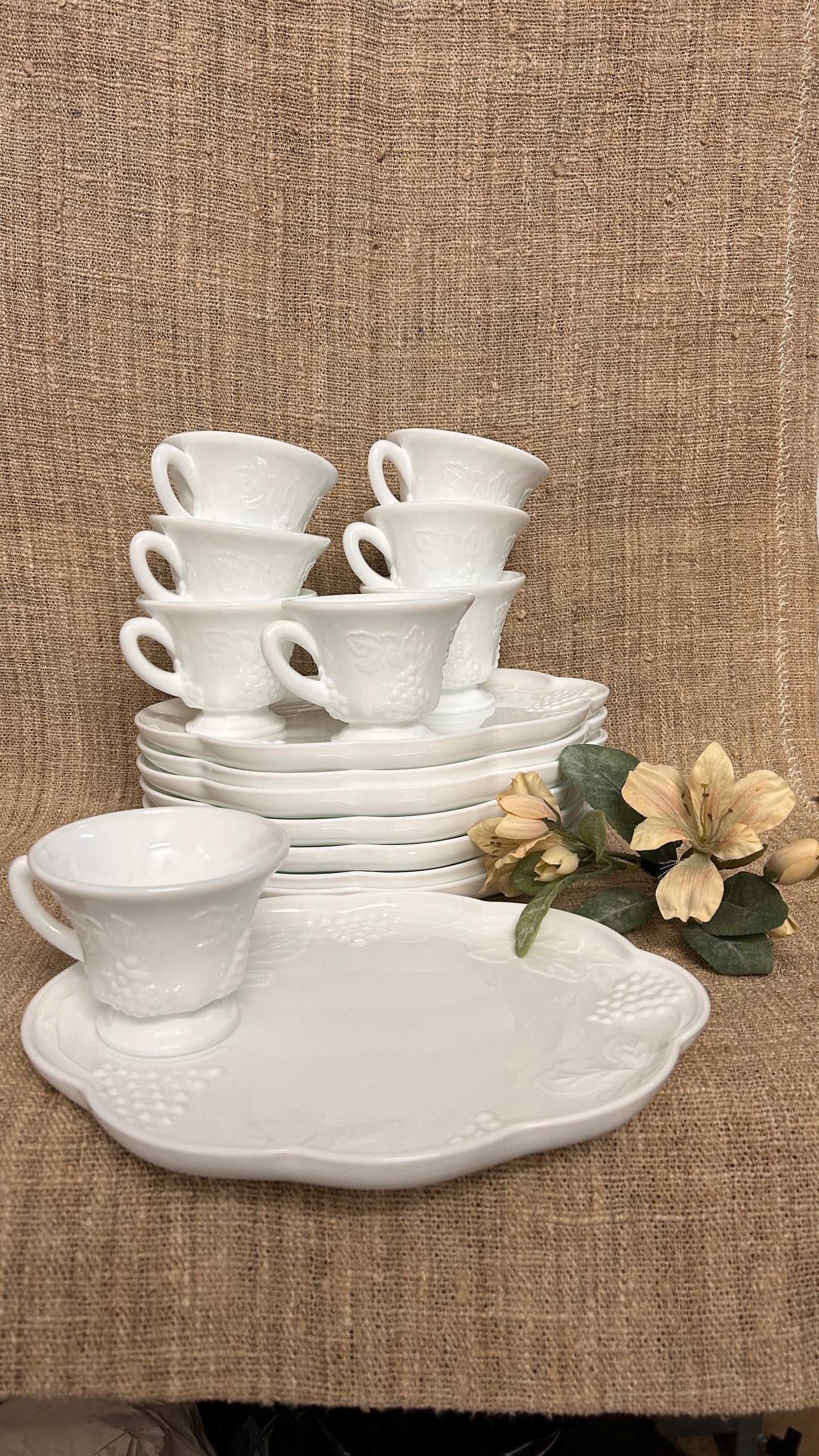 Beautiful Milk Glass Luncheon Set