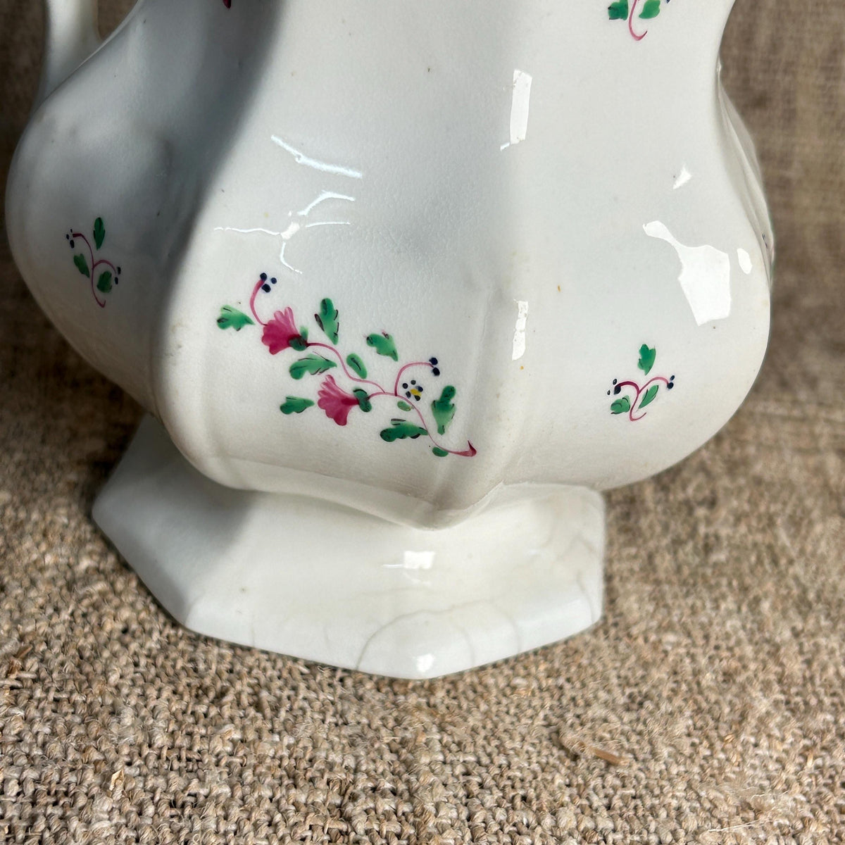 19th Century Soft Paste Sprig Ware Eight Panel Creamer