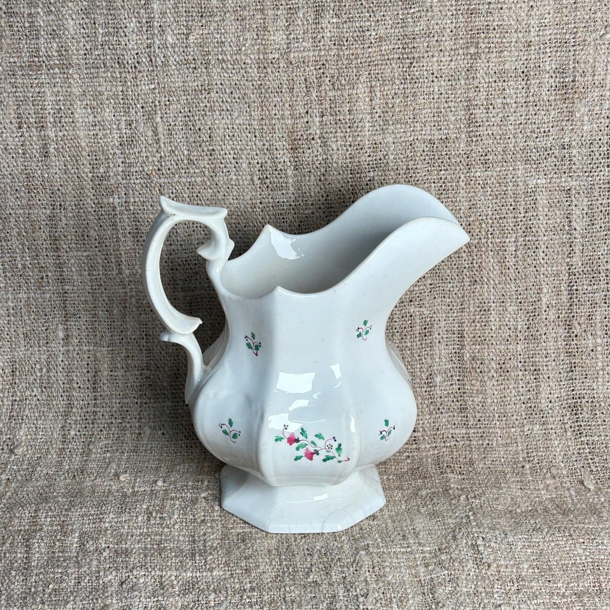 19th Century Soft Paste Sprig Ware Eight Panel Creamer