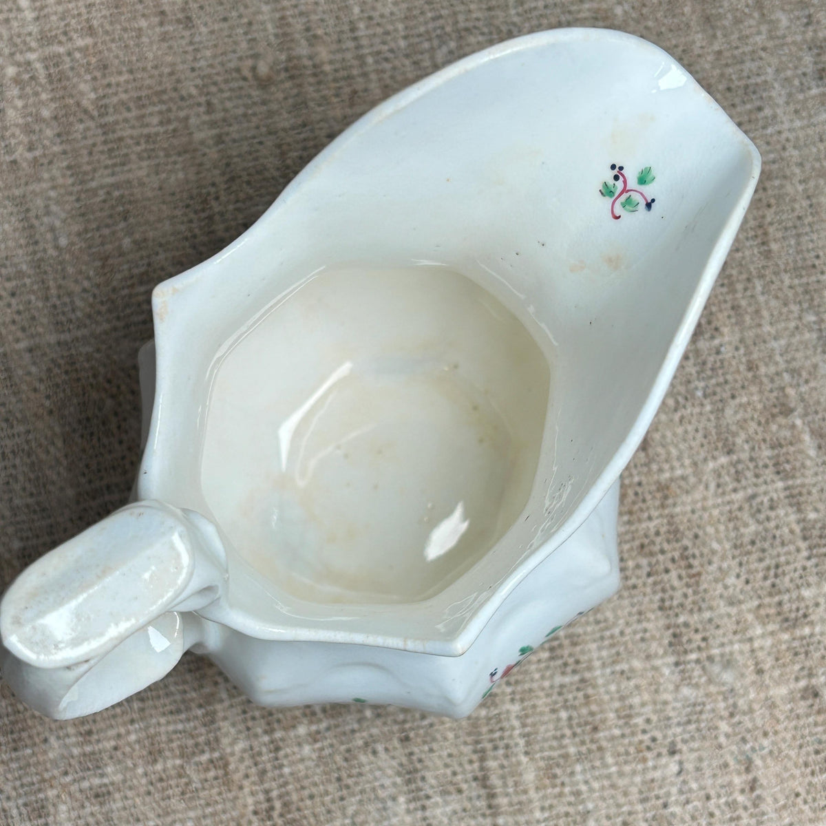 19th Century Soft Paste Sprig Ware Eight Panel Creamer