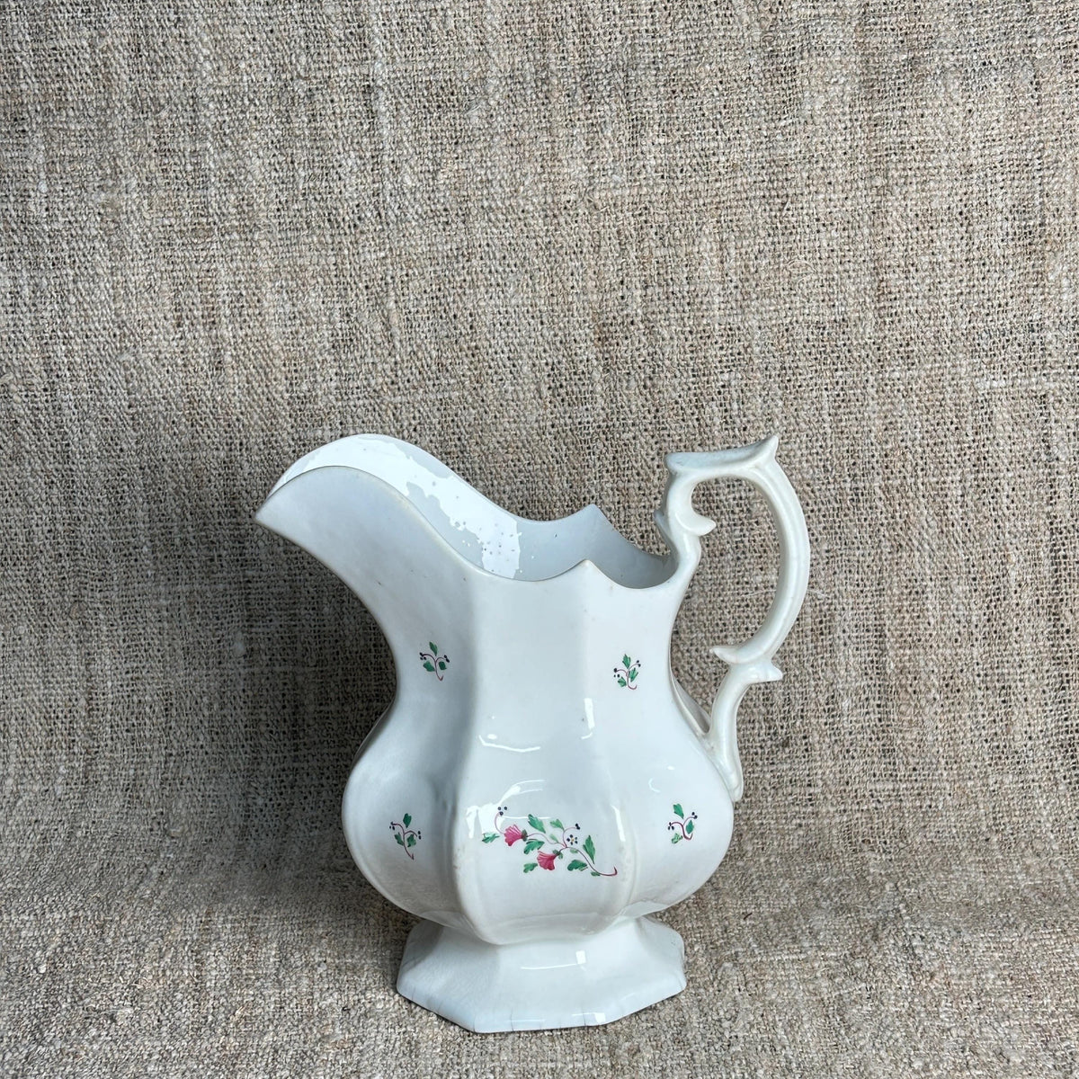 19th Century Soft Paste Sprig Ware Eight Panel Creamer
