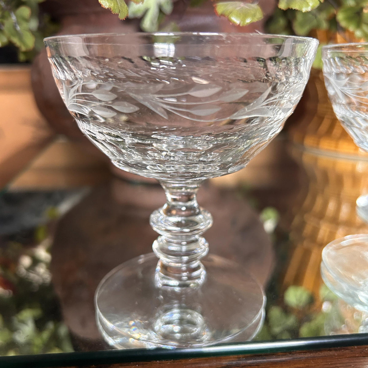 Fostoria Champagne Coupes, Etched Glass Sherbert Stems (Set of 6)