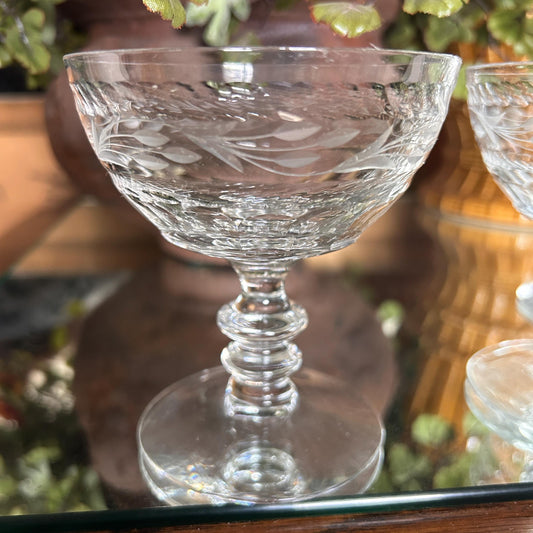 Fostoria Champagne Coupes, Etched Glass Sherbert Stems (Set of 6)