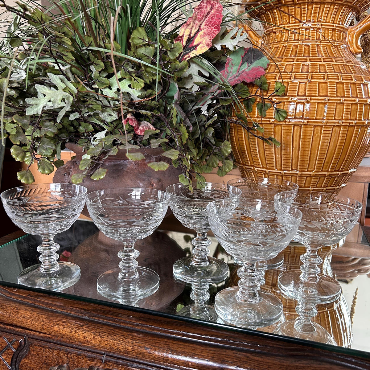 Fostoria Champagne Coupes, Etched Glass Sherbert Stems (Set of 6)