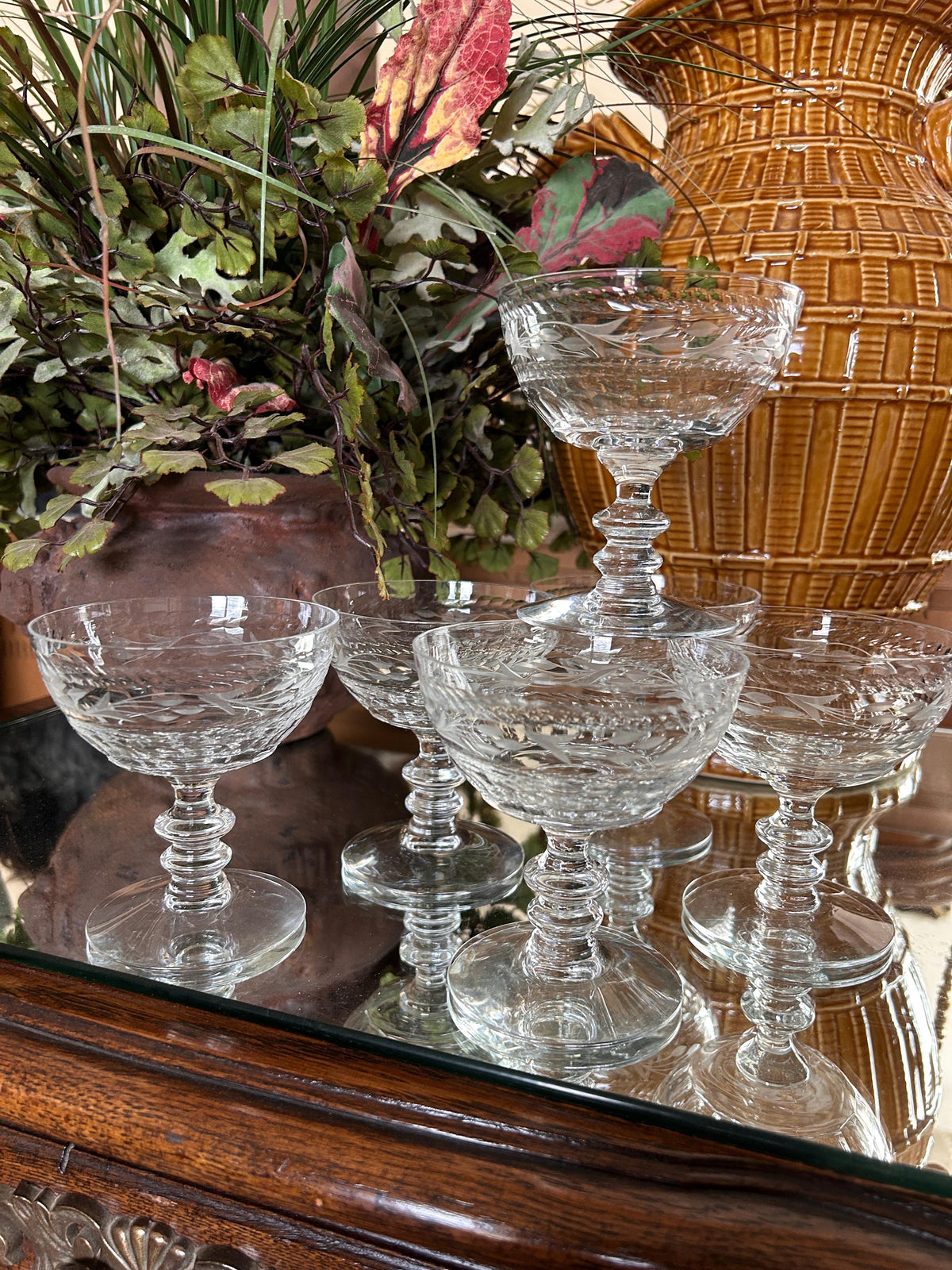 Fostoria Champagne Coupes, Etched Glass Sherbert Stems (Set of 6)