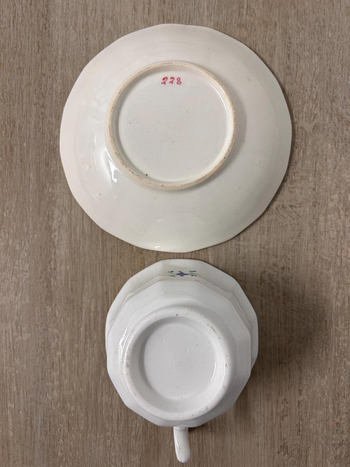 1800s Soft Paste Sprigware England Cups Plate and Saucers