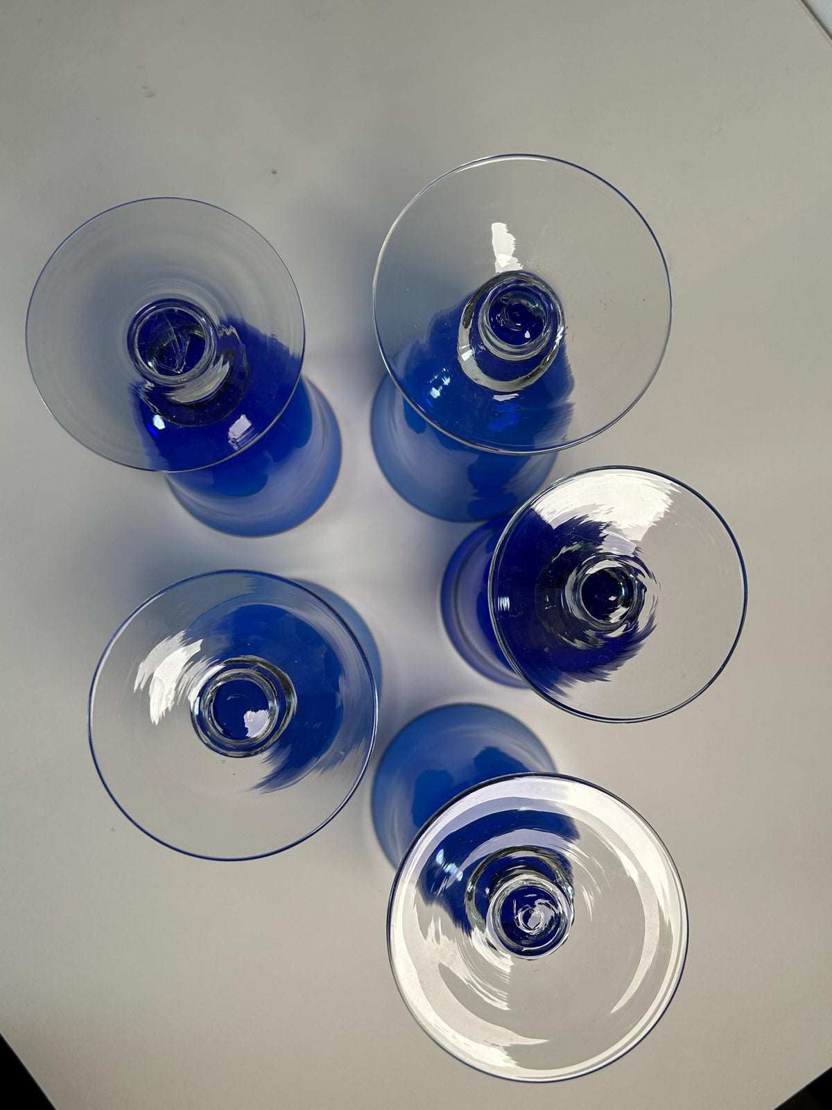 Fostoria Cobalt Blue Glass Water Wine Stemmed Glasses