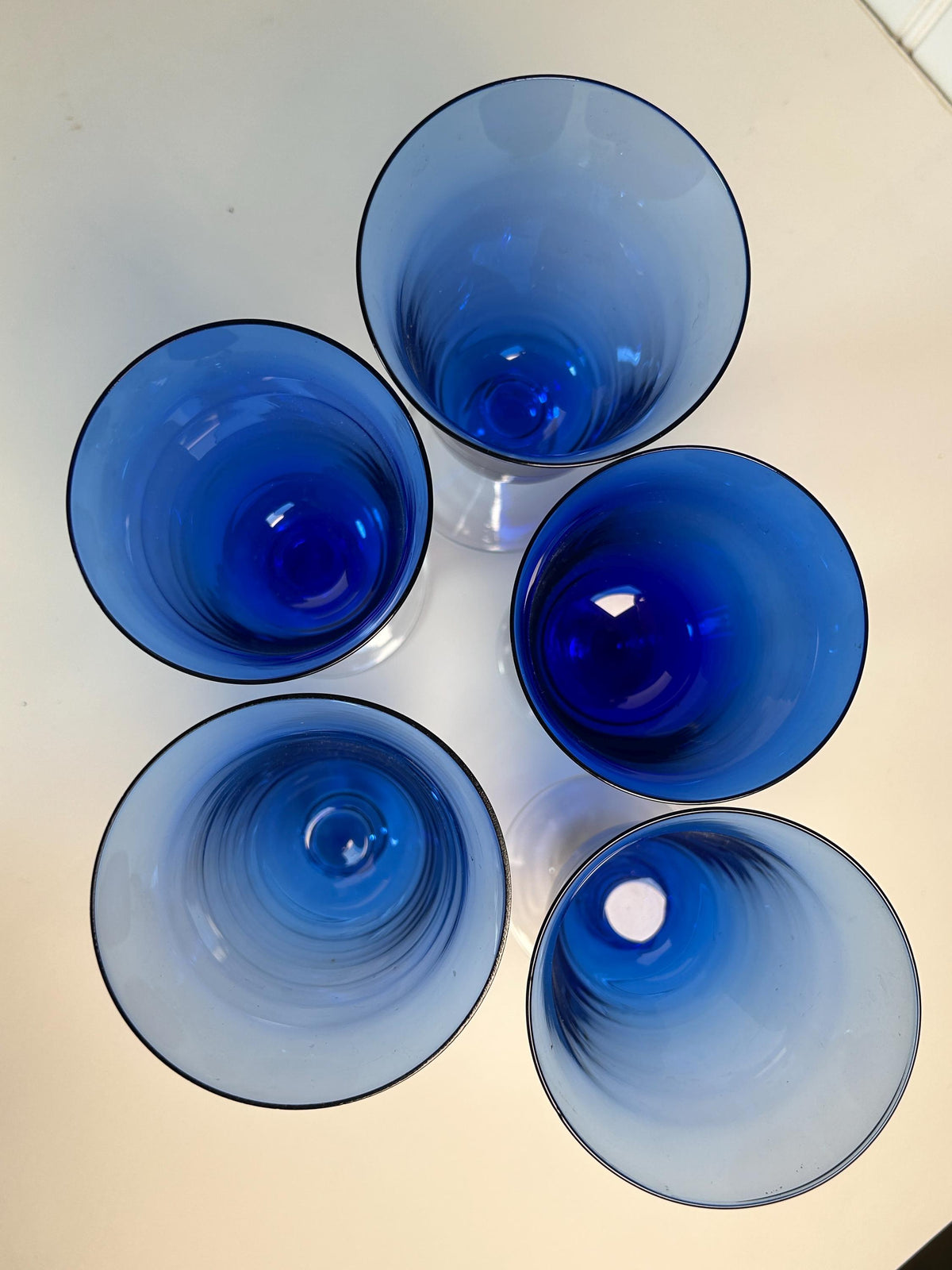 Fostoria Cobalt Blue Glass Water Wine Stemmed Glasses