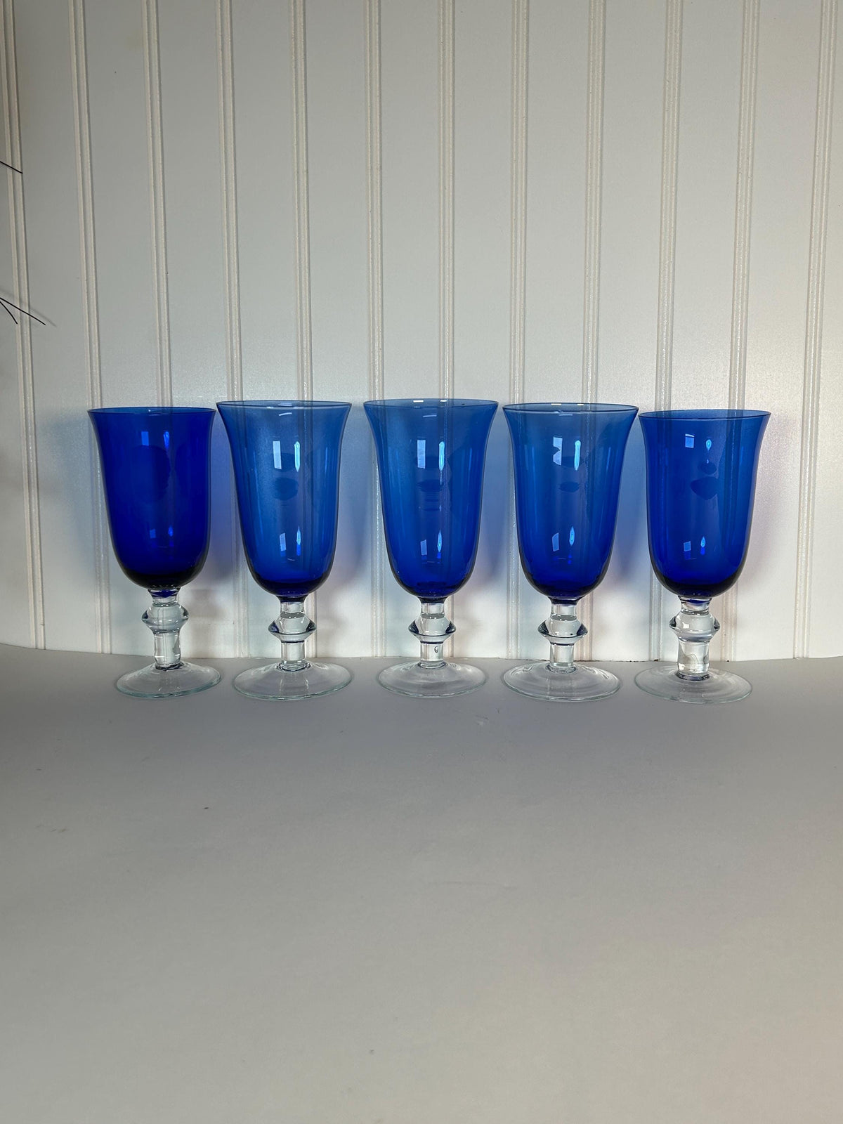 Fostoria Cobalt Blue Glass Water Wine Stemmed Glasses