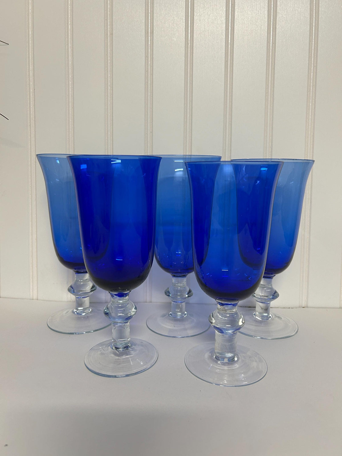Fostoria Cobalt Blue Glass Water Wine Stemmed Glasses