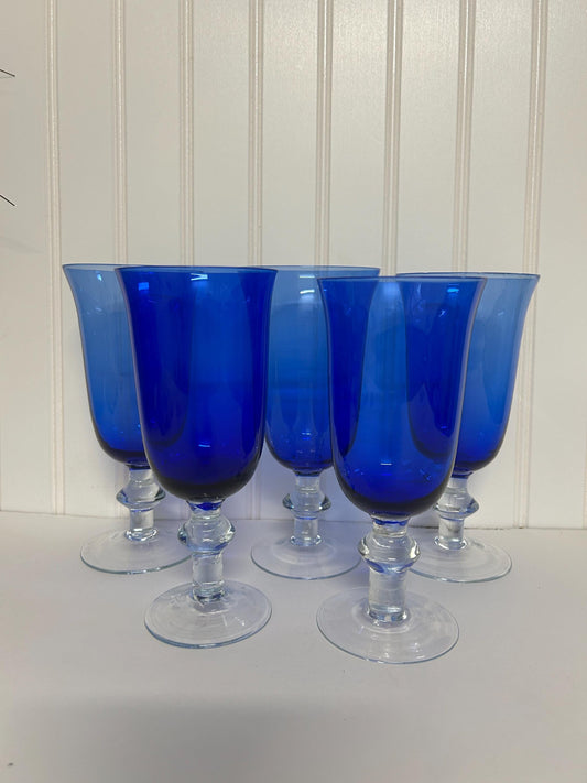 Fostoria Cobalt Blue Glass Water Wine Stemmed Glasses