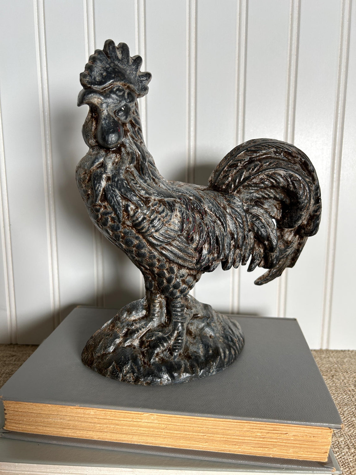 Cast Iron Rooster Door Stop: Farmhouse Decor (8.5" Tall)