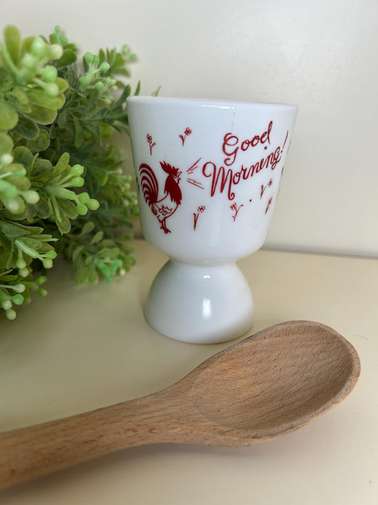 Hazel Atlas Milkglass Rooster Cup "Good Morning" Design