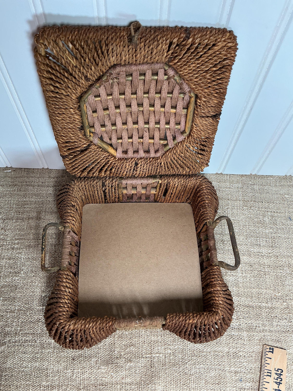 Antique Square Woven Sewing Basket