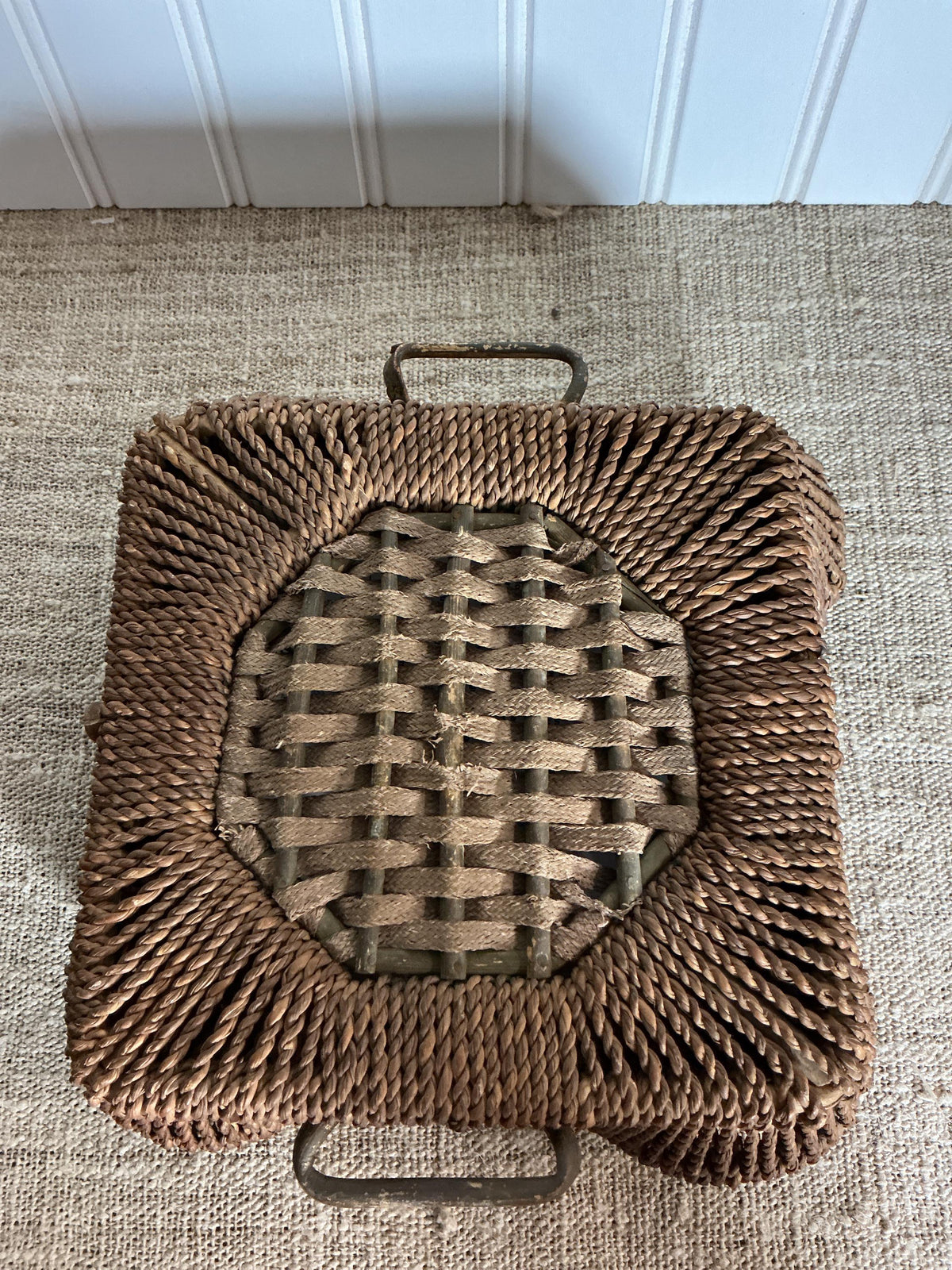 Antique Square Woven Sewing Basket