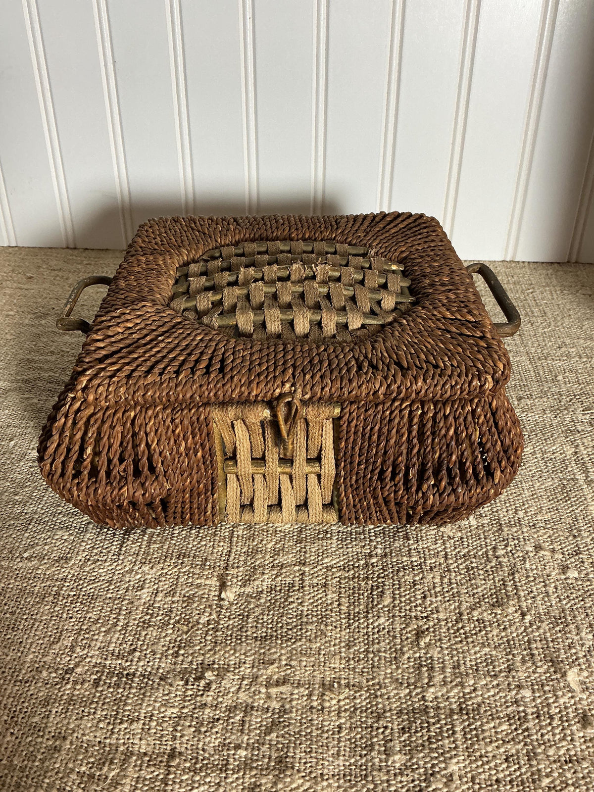 Antique Square Woven Sewing Basket
