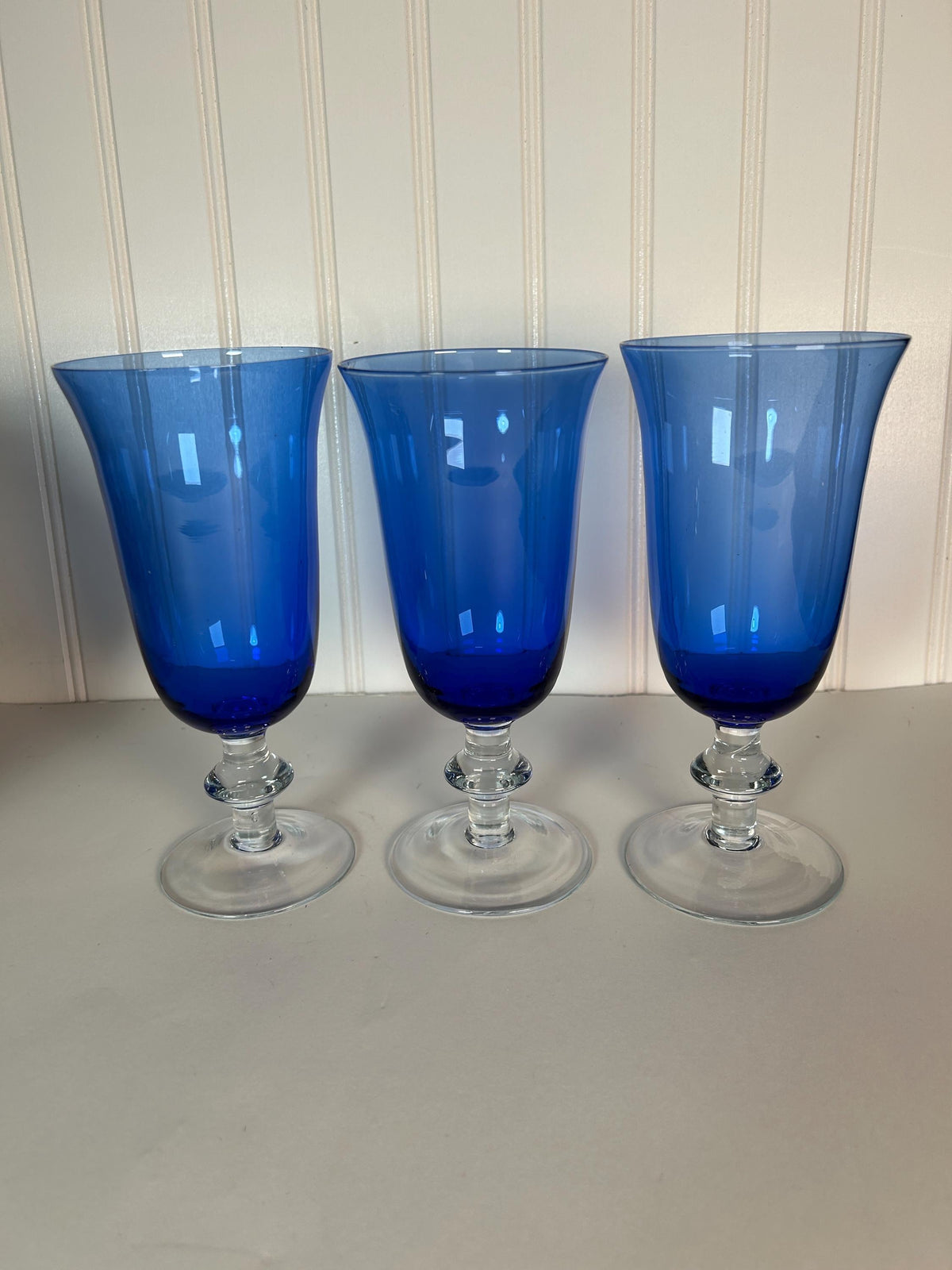 Fostoria Cobalt Blue Glass Water Wine Stemmed Glasses
