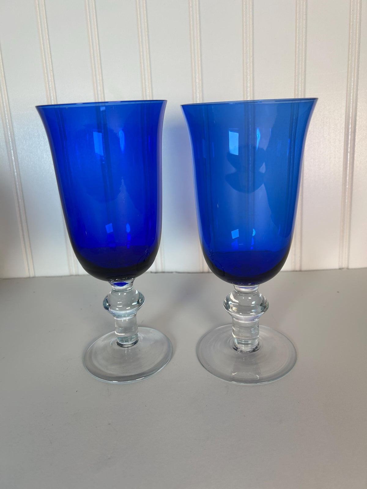 Fostoria Cobalt Blue Glass Water Wine Stemmed Glasses
